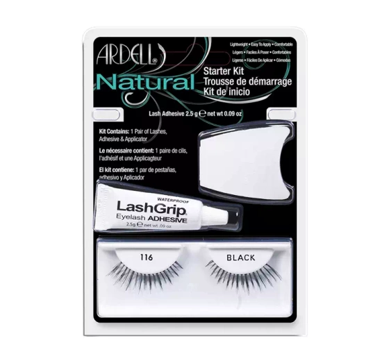 Ardell Natural zestaw sztuczne rzęsy na pasku 116 Black   klej   aplikator
