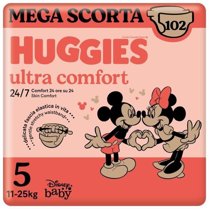 Couches Huggies Ultra Comfort Mega Pack Taille 5 (102 couches) Mickey et Minnie