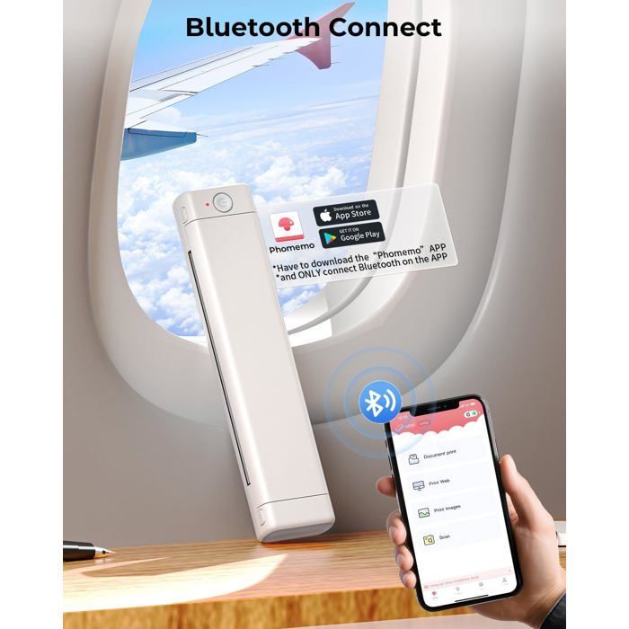 Phomemo M08F — Impressora térmica portátil A4 sem tinta, Bluetooth e USB, branca