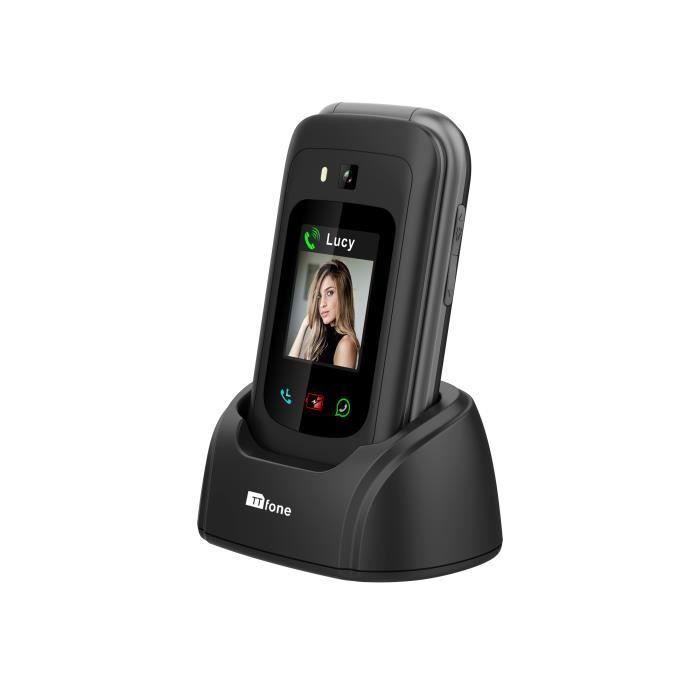 TTFONE TT970 Flip 4G Senior – Große Tasten, Touchscreen, WhatsApp, SOS-Taste, 8-MP-Kamera (Schwarz)