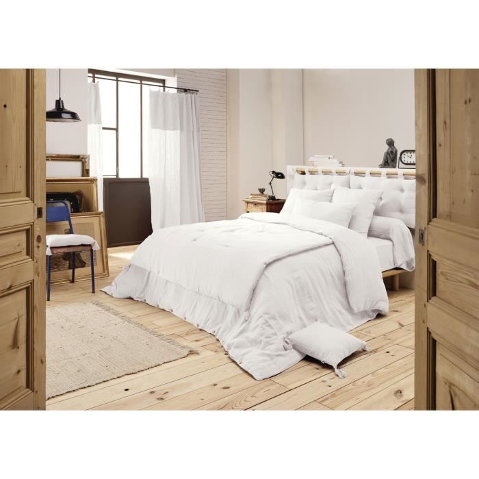 Trapunta - GAIA - 90 x 200 cm - Garza di cotone - Colore Chantilly - Finitura con pompon