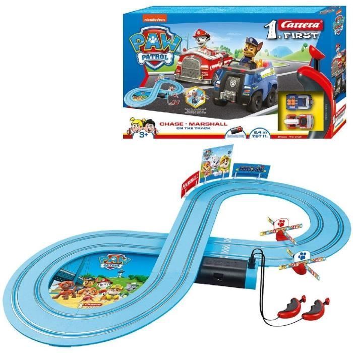 Circuit de voiture - Carrera - First Paw Patrol - 1 circuit - 2 voitures miniatures - 2 manettes ergonomiques