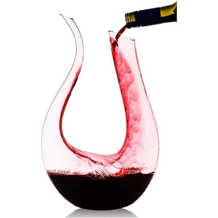 Decantador de vino de cristal soplado a mano, en forma de U, 1,5 L