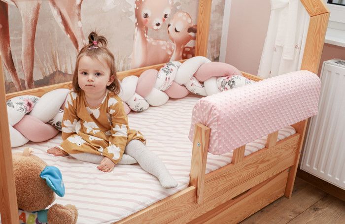 Tour de lit bebe protection enfant 70 - contour de lit bébé complet respirant protège-lit bord en mousse Rose Minky