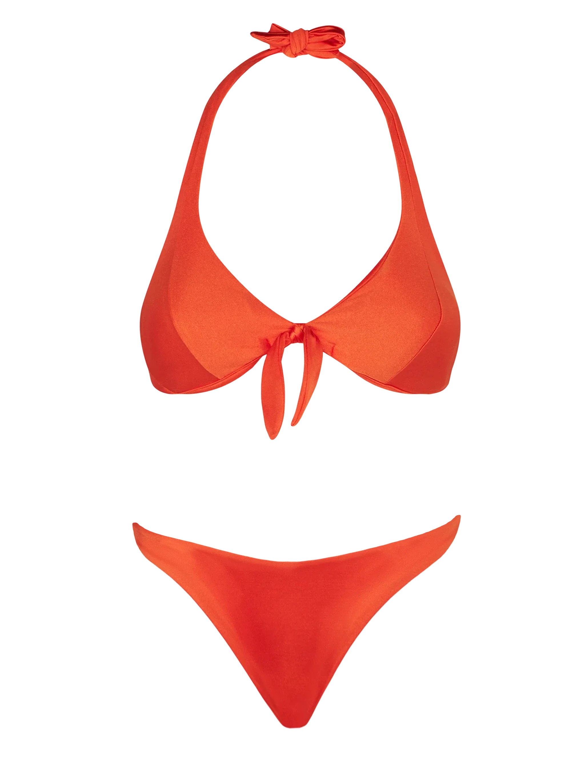 Glanzend oranje bikini met triangeltopje