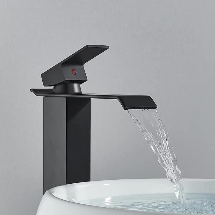 Grifo mezclador de lavabo tipo cascada JULLYBATHEVY - Grifo de baño - Grifo mezclador - Grifo mezclador de lavabo tipo cascada alto - Negro mate
