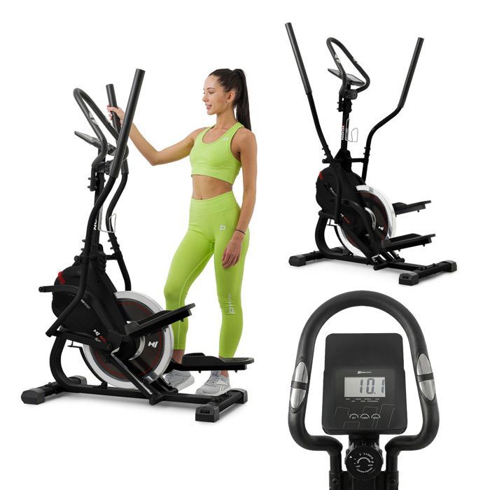 Hop-Sport HS-400B Icon 2-in-1 crosstrainer en stepper, 7 kg vliegwiel, 8 niveaus magnetische weerstand, max. 120 kg, zwart
