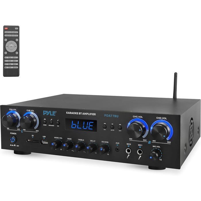 Pyle 800W 4-Kanal Bluetooth-Verstärker – MP3, USB, SD, AUX, RCA, FM, 2 Mikrofone