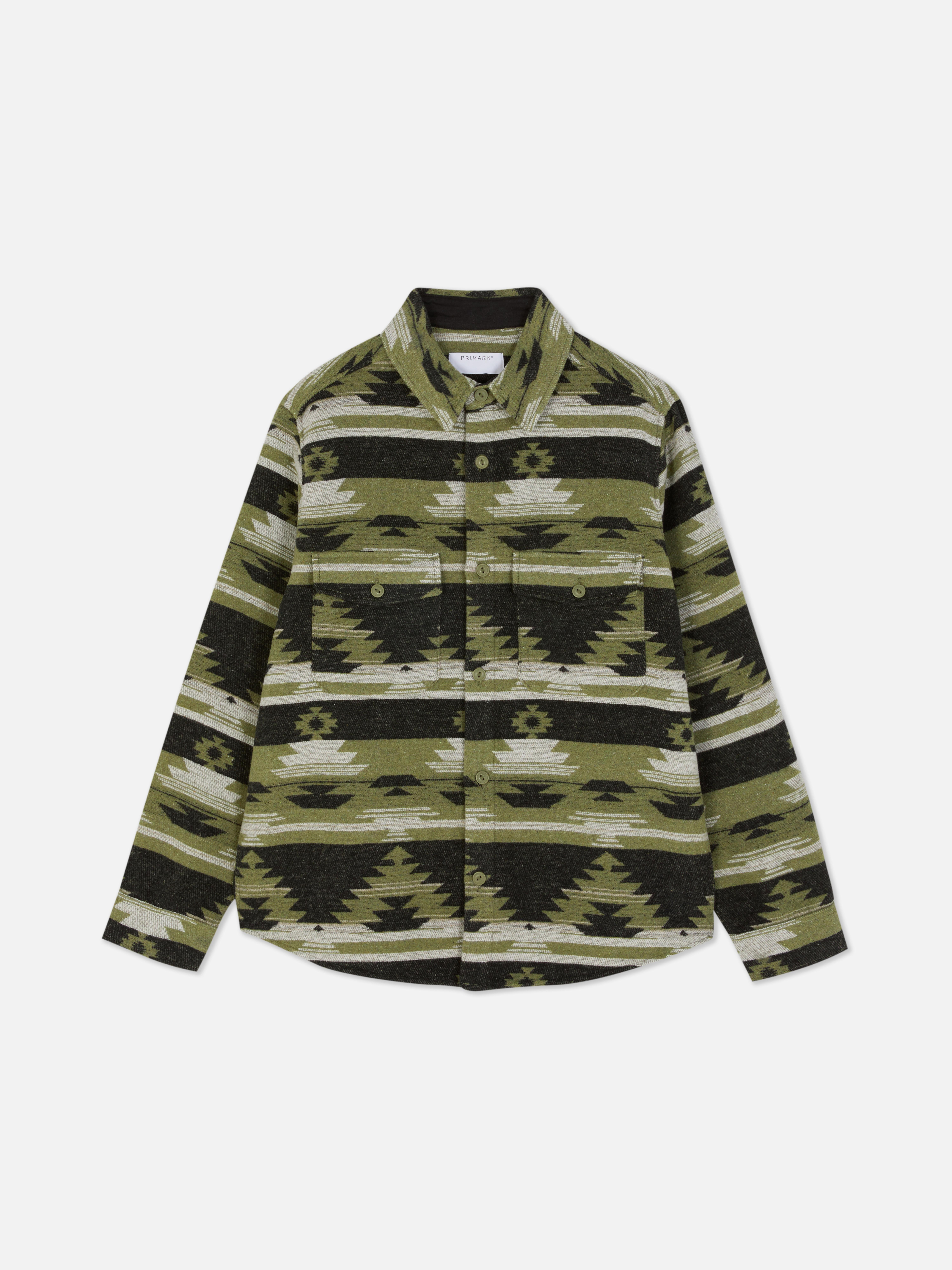 Geometrisches Overshirt Ein lässiges Overshirt mit Kragen, zwei Brusttaschen und einem durchgehenden geometrischen Muster