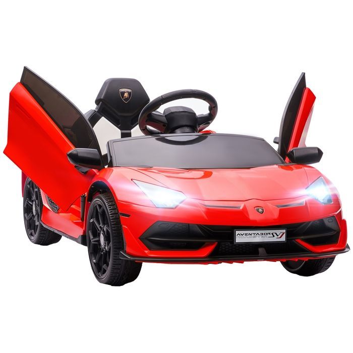 Coche eléctrico - HOMCOM - Lamborghini Aventador SVJ 12V infantil con licencia, puertas de mariposa y luces LED - PP - rojo