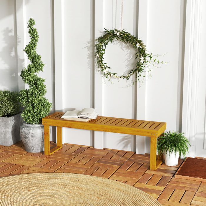 Gartenbank – Outsunny – 2-Sitzer – Lattenrostsitz – Kiefernholz – 132 x 34 x 43 cm – Naturholz