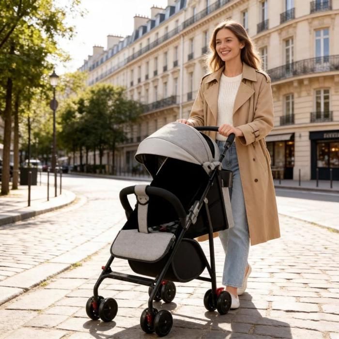 BELFOYER Poussette multifonctionnelel ,Roues Pivotantes + Freins, Gris/Noir, Compact  Pliable, Usage Quotidien/Voyages