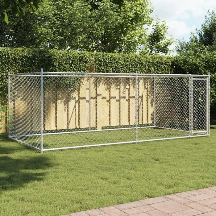 vidaXL Cage pour Chien avec Porte, Chenil pour Chien, Maison pour Chien, Niche de Jardin Patio Terrasse, Gris 4x2x1,5 m 3209578