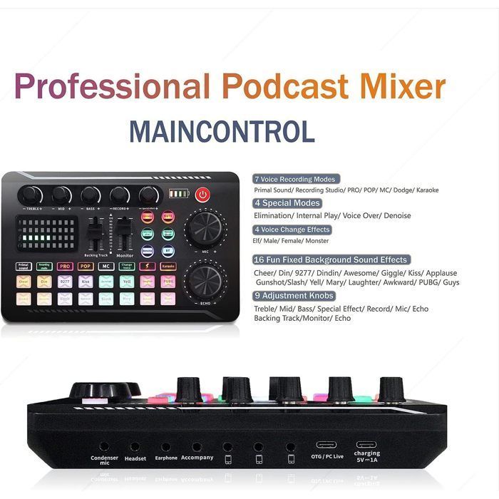 Kondensatormikrofon-Set mit Arm und Soundkarte – Ideal für Podcasting, Streaming, Gaming, F998+ Schwarz