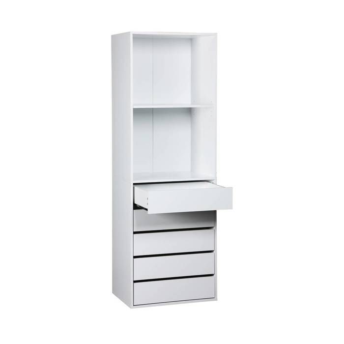 Armario con 5 cajones y 2 estantes. Color blanco. Paneles laminados.