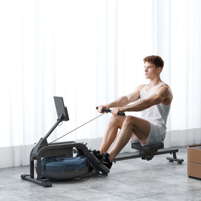 Water rower - SPORTNOW - 6 resistance levels - LCD screen, vertical storage, with wheels - steel - 180 x 52 x 76cm - black