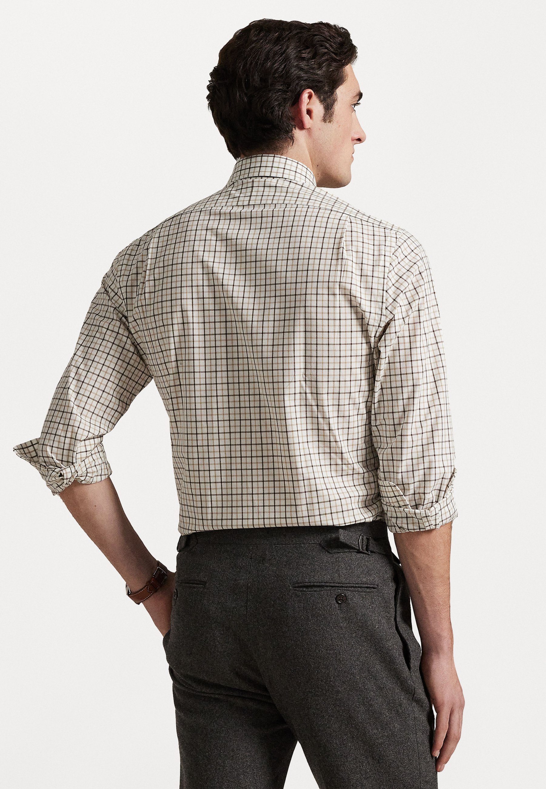 Camicia Polo Ralph Lauren CUSTOM FIT a quadri in popeline elasticizzato - Crema/marrone