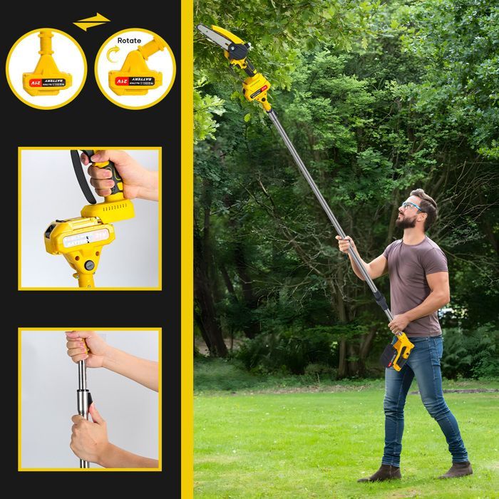 Mini Tronçonneuse - FLASIDU - 6 Pouces - 2 Batteries 21V 1500mAh - 550W - Moteur Sans Balais - Perche Rétractable 30cm-180cm