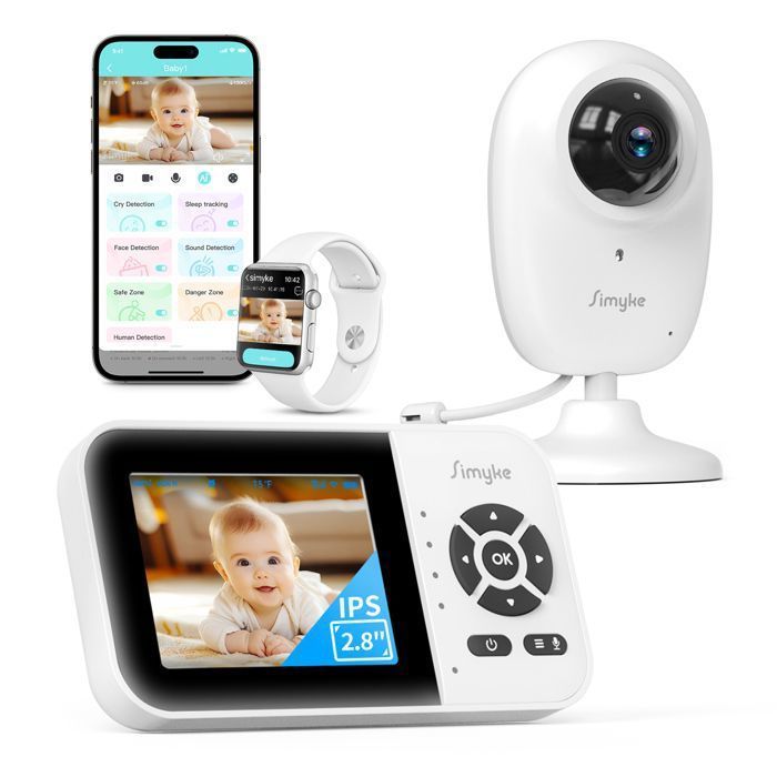 Simyke Smart Video Baby Monitor, Wi-Fi Switch, 2.8-inch Screen, App, 1500ft Range