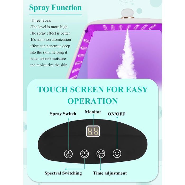 Masque LED luminothérapie visage - ZGEER - 7 couleurs - Pliable - Fonction spray - Anti-âge - Rajeunissement