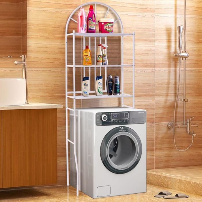 Étagère de Rangement en Métal pour Salle de Bain - BLANC - Pont WC 59 x 33 x 173CM