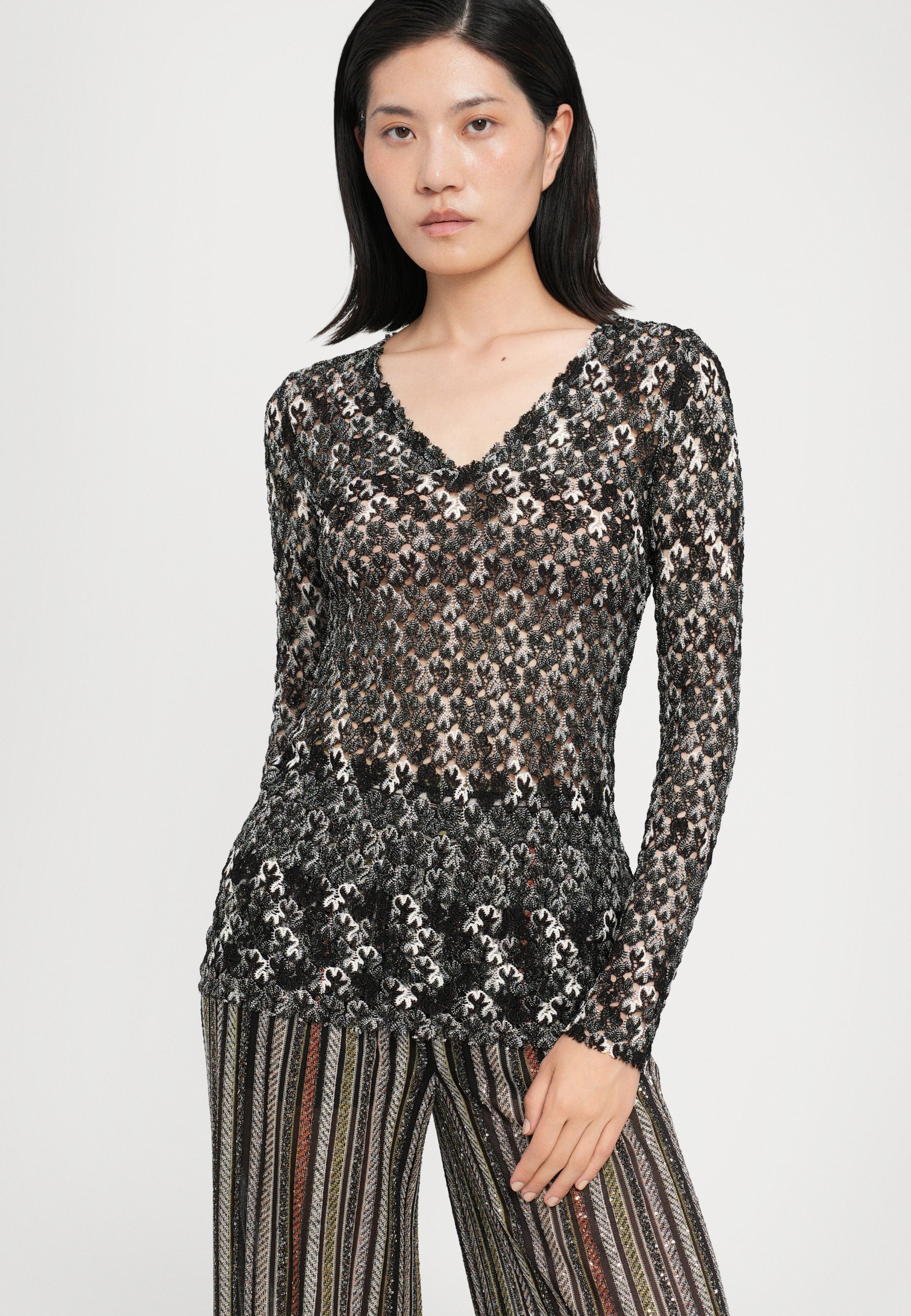 Missoni V-hals trui - donkerbruin/zwart