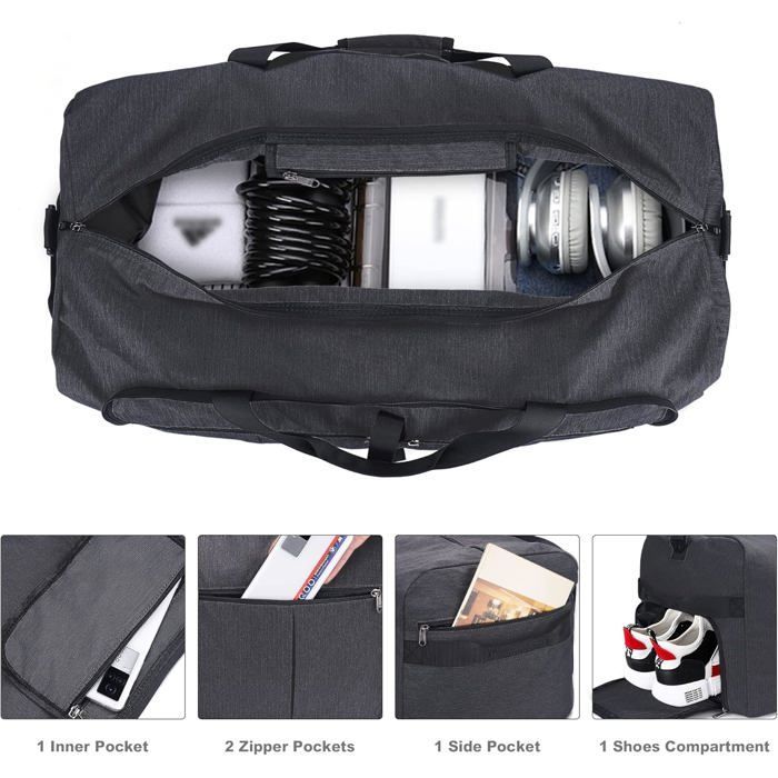 Bolsa de viaje plegable para hombre y mujer, bolsa de fin de semana grande de 120 L con compartimento para zapatos, bolso impermeable.