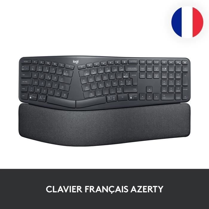 Teclado inalámbrico Logitech ERGO K860 AZERTY ergonómico con reposamuñecas, color negro.