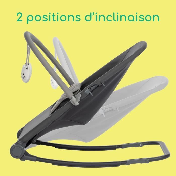 BEBECONFORT ASTER, Ultra-flat, adjustable baby bouncer, 2 recline positions, toy bar included, From 0 to 3 years (15kg) TINTED GRAPHITE
