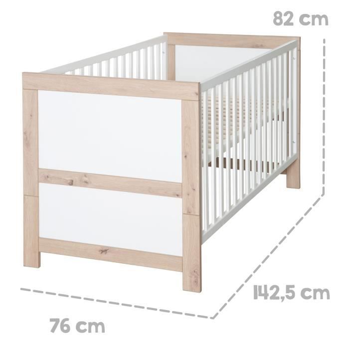 Conjunto de dormitorio ROBA Baby Duo - Malo - Cuna convertible de 70x140 cm + cambiador con mesa cambiador extraíble - Blanco - Acabado en roble