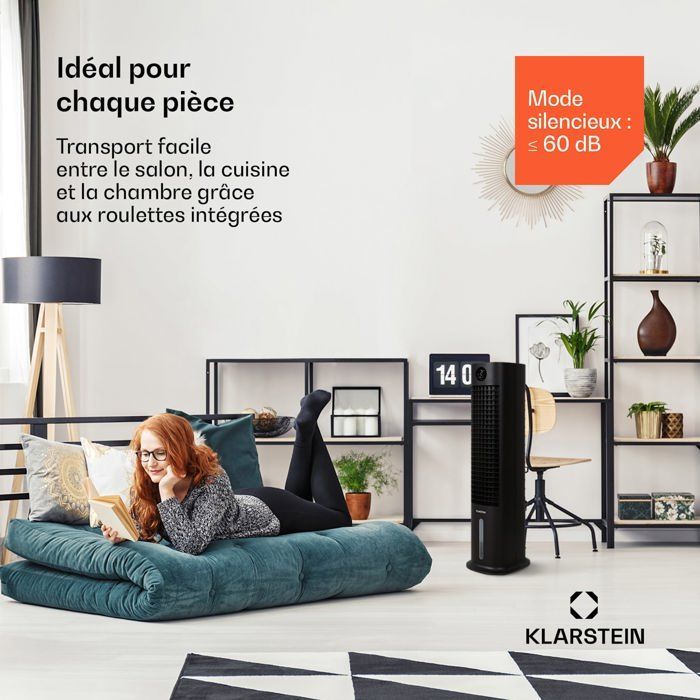 Enfriador de aire - Klarstein Skytower Smart - Ventilador humidificador de aire - Negro