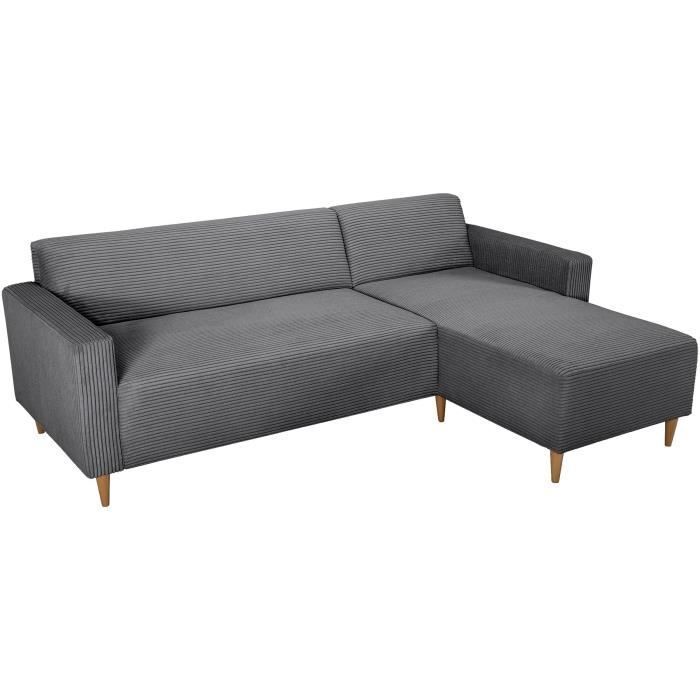 Omkeerbare vaste hoekbank - 4-zits - BOB - Antraciet corduroy - 197 x 138 x 65 cm
