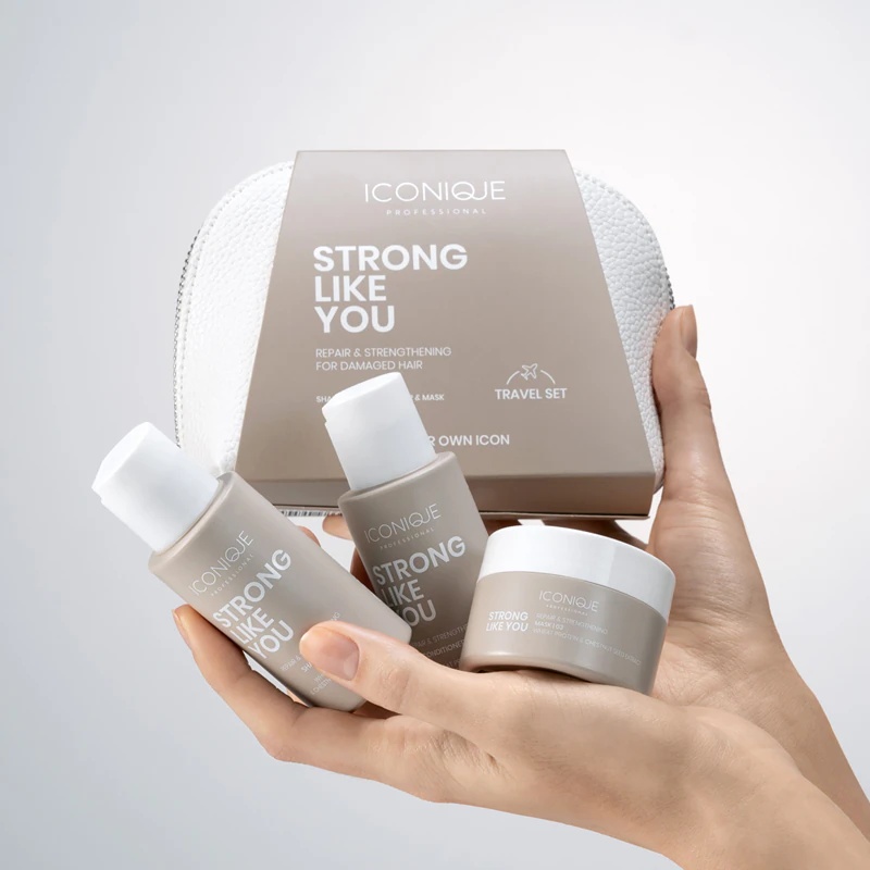 ICONIQUE Professional STRONG LIKE YOU Repair & Strengthing Set potovalni komplet za poškodovane lase