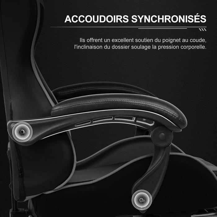 Cadeira Gamer com Apoio para os Pés, Almofada de Massagem Lombar, Cadeira de Escritório Ergonômica com Apoios de Braço Sincronizados (Branca)