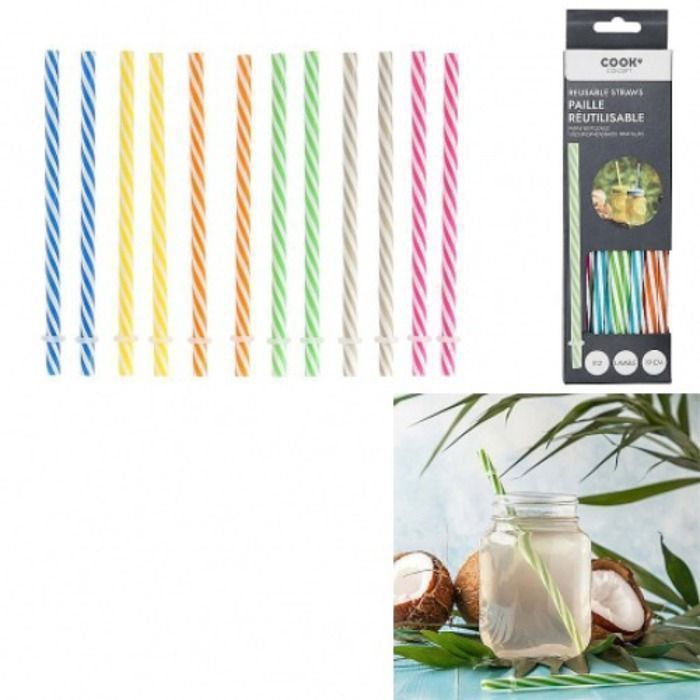 paille réutilisable , 12 pailles droite de 19 cm, pailles pour bocaux ,4 coloris