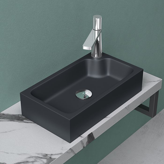 Mai & Mai Petit Lavabo à Poser Gris Noir Mat 46x26x11cm Vasque Évier Lave Mains pour WC sans Trop-Plein Col101