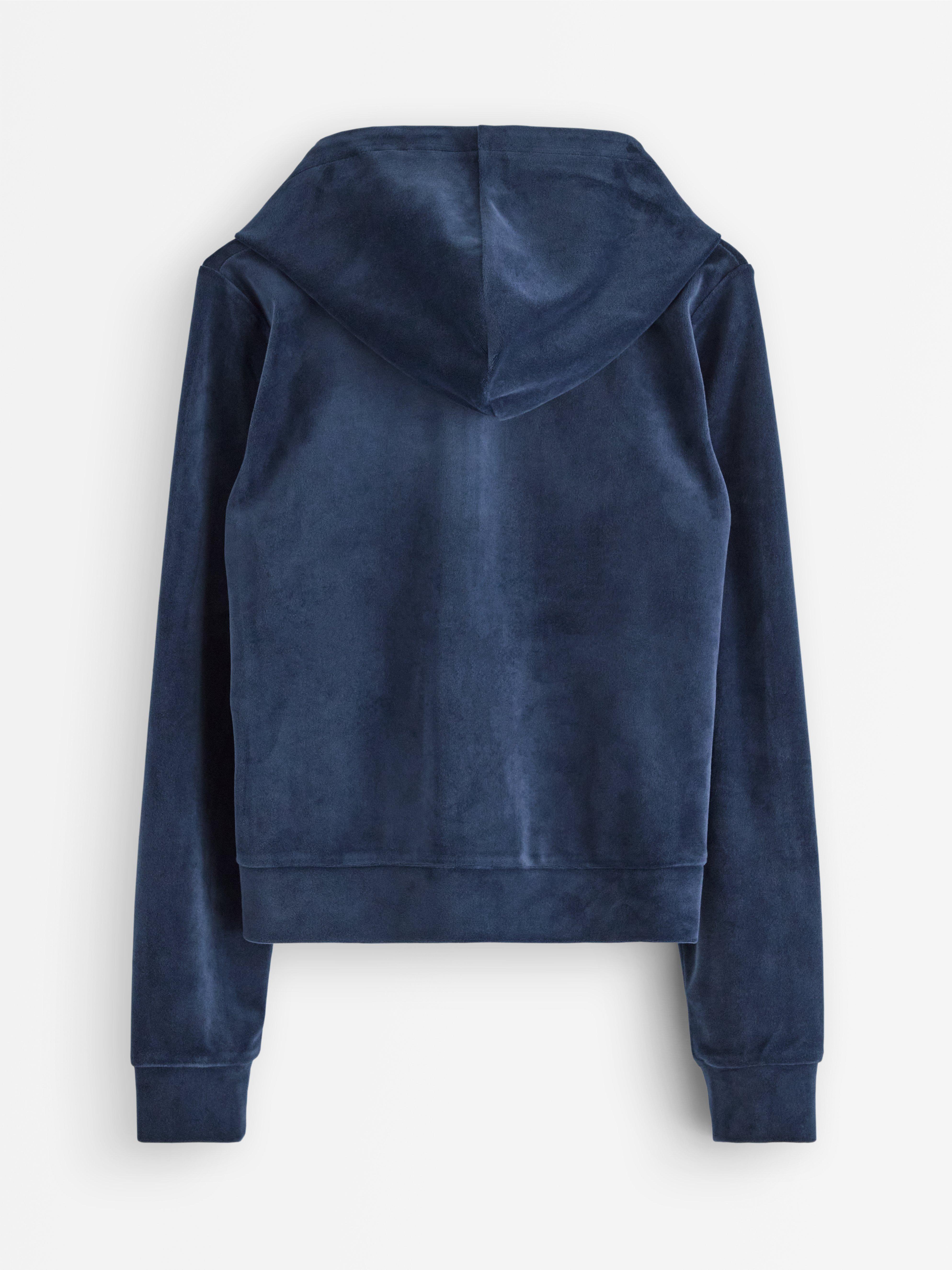 Hettegenser i velour marineblå