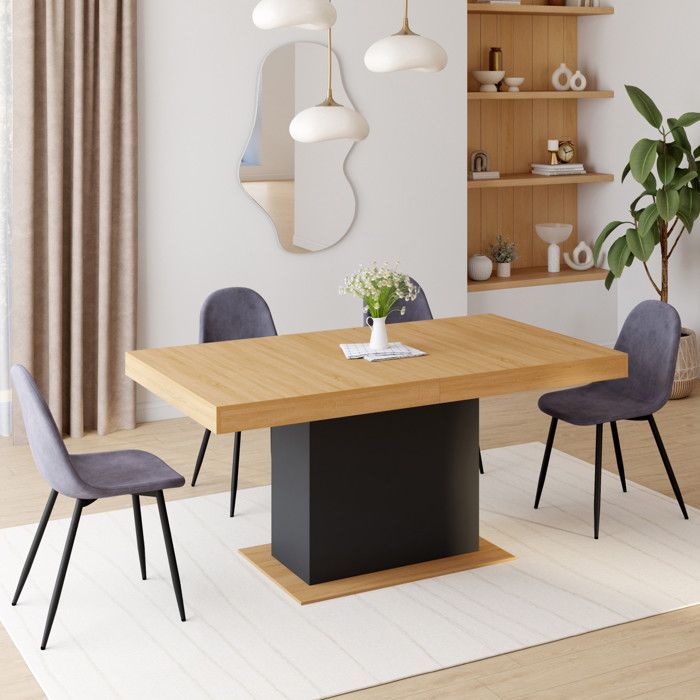 Mesa de comedor rectangular extensible - IDMARKET - EDEN - Madera y negro - 6-10 personas - 160-200 cm