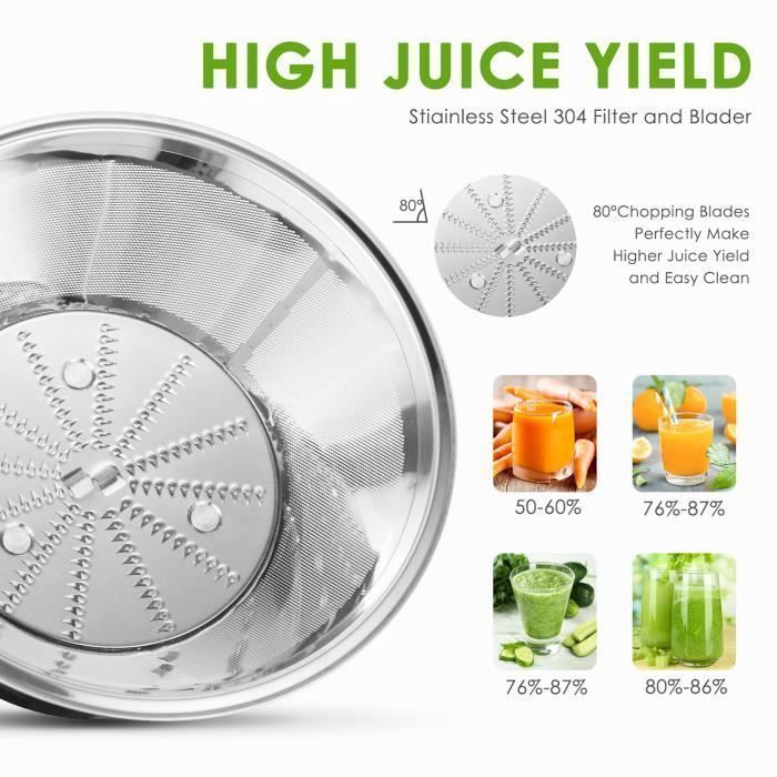 Fruit and Vegetable Juicer - FOHERE - 400W - 3 Speeds - Wide Stainless Steel Feed Chute