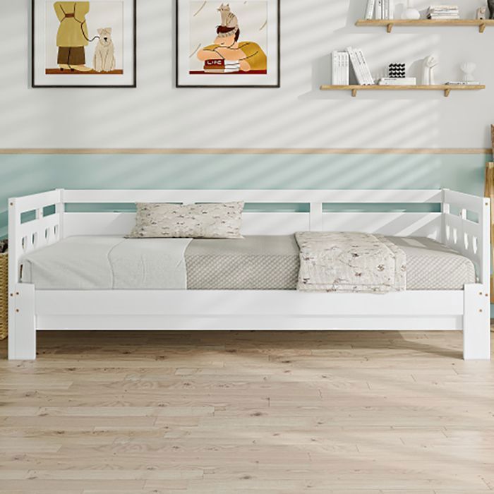 Cama de adulto, sofá cama, cama extraíble de 90x190 cm de pino macizo con segunda cama y estructura enrollable, cama en forma de corazón, blanca.