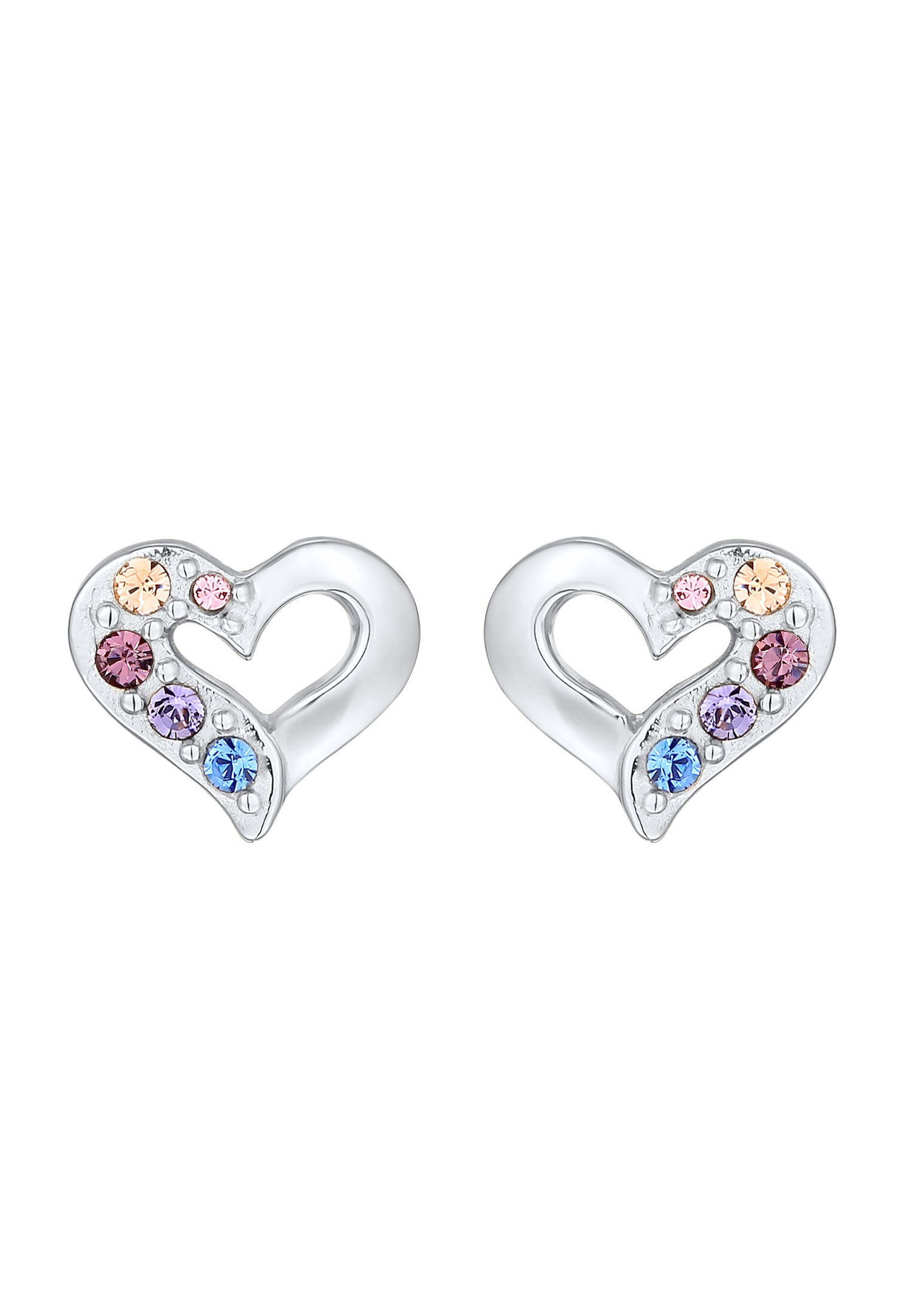 Elli Femmes clous d'oreilles cœur avec cristaux multicolores en argent sterling 925