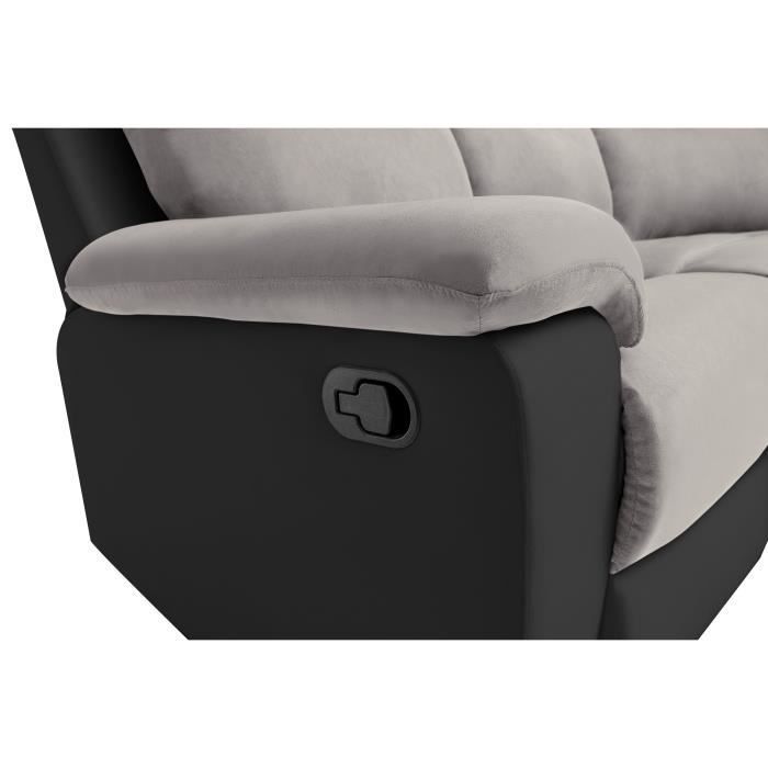 Canapé d'Angle de Relaxation OSCAR 5 places bi-matière - Gris/Noir - L238 x P238 x H99cm - LOUNGITUDE