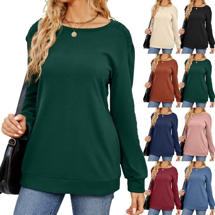 Pull Femme Col Rond Couleur Unie Pullover Lâche Manches Longues Confortable Pour Printemps Et Automne - Taille EU - Rose