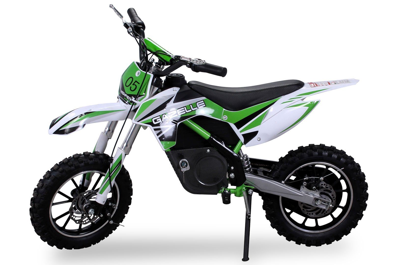 Actionbikes Motors Elektrisches Kindermotorrad Gazelle 500W – Mini-Crossbike für Kinder ab 5 Jahren – 7–25 km/h, Tragkraft 60 kg, (1 Stück), Mini-Dirtbike, Minicross, Pitbike, Pocketbike – 3-stufiger Gasgriff