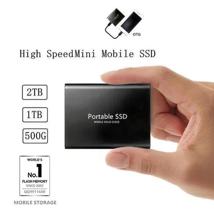 External SSD Hard Drive, Portable Mobile SSD - Black - 2TB