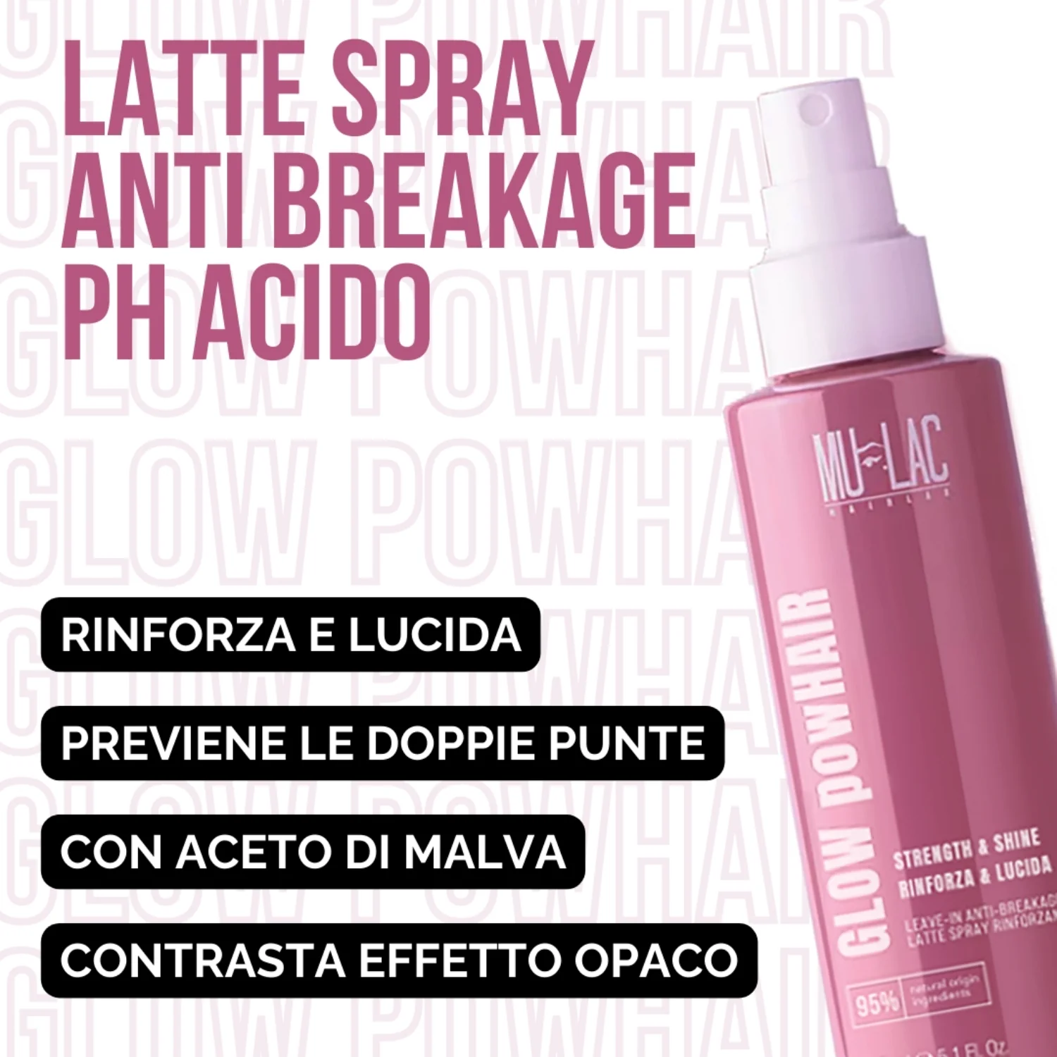 Hairlab GLOW powHAIR RINFORZA & LUCIDA - Latte Spray Rinforzante - Spray Capelli, Spray Capelli Styling & Finish