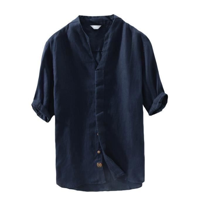 Camisa de hombre - funmoon - Cuello mandarín - Manga corta - Lino - Verano