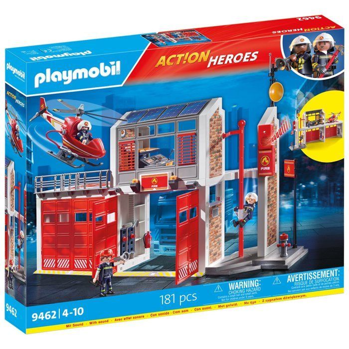 Playmobil pack Pompier Caserne de pompiers (9462) + Fourgon d'intervention (9464)