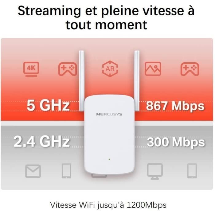 Powerful AC1200 Mbps WiFi Repeater - Mercusys ME30 - 1 Ethernet Port - Compatible with all routers