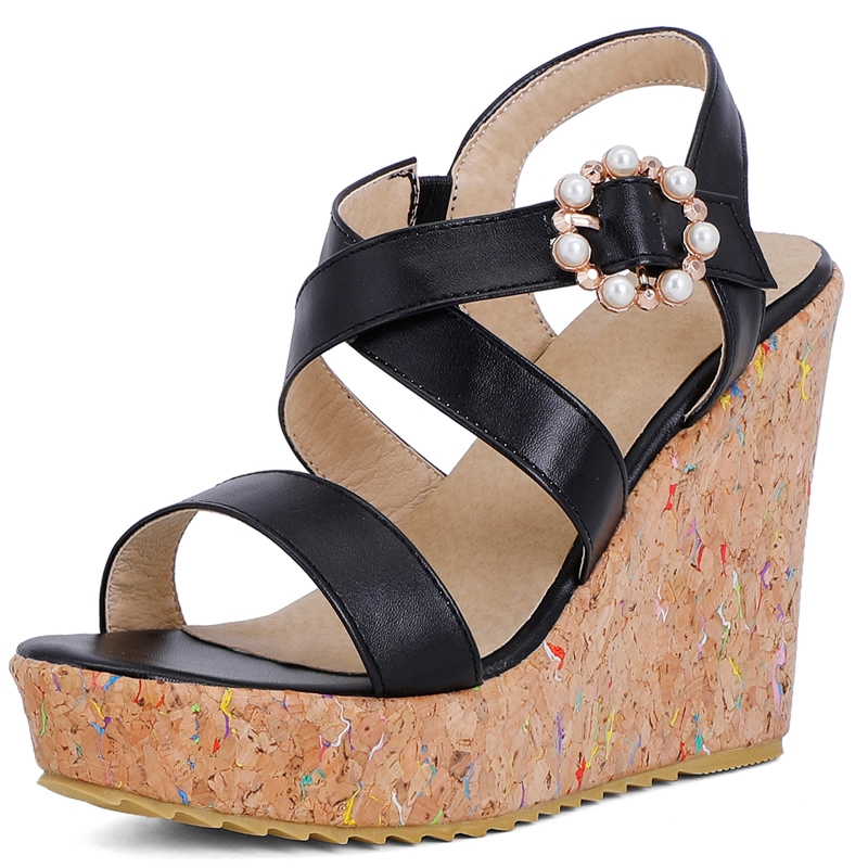 Sandales compensées multicolores tendance pour femmes, à talons hauts et bride cheville, chaussures d'été décontractées.
